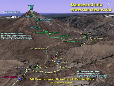 Mount Damavand South Route Trekking Map